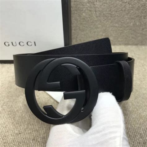 gucci 368186|Black Leather Belt With Matte Black Interlocking G .